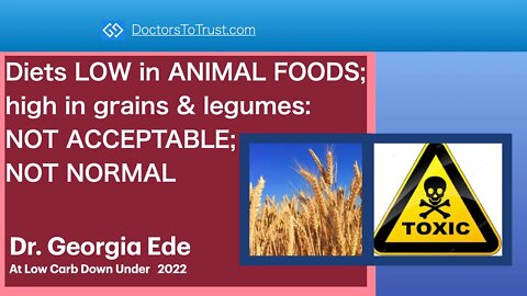 GEORGIA EDE 2: Diets LOW in ANIMAL FOODS; high in grains & legumes: NOT ACCEPTABLE; NOT NORMAL