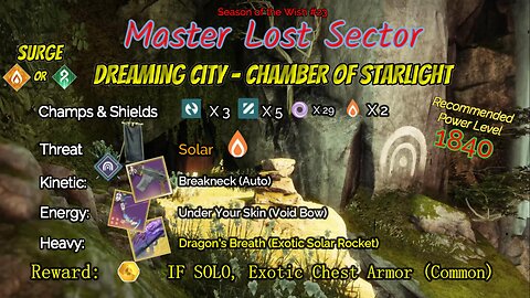 Destiny 2 Master Lost Sector: Dreaming City - Chamber of Starlight on my Arc Warlock 2-15-24