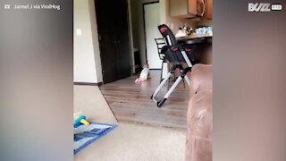 Smart vacuum cleaner scares curious baby!