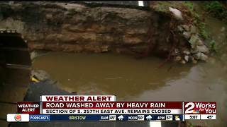 Floodwaters wash out road in Broken Arrow