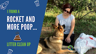 GIRL AND DOG CLEAN UP TRASH IN THE WOODS AND FOUND MODEL ROCKET