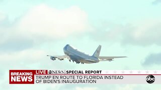 Air Force One departs to Florida with President Trump for final time