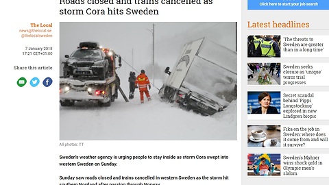 Truck driving in Norway during class 2 storm ''CORA''