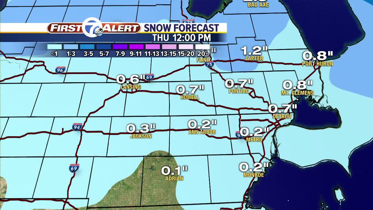 Snow moving through metro Detroit on Wednesday