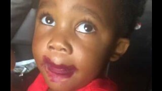 Little girl denies using lipstick despite the evidence