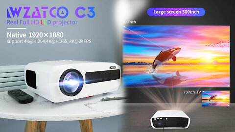 WZATCO C3 New LED Projector for Android 10.0 WIFI Full HD 1080P 300 Inch Big Screen 3D Projector