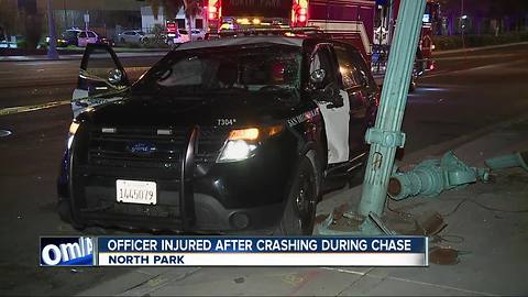 SDPD officer hurt after vehicle crash during chase