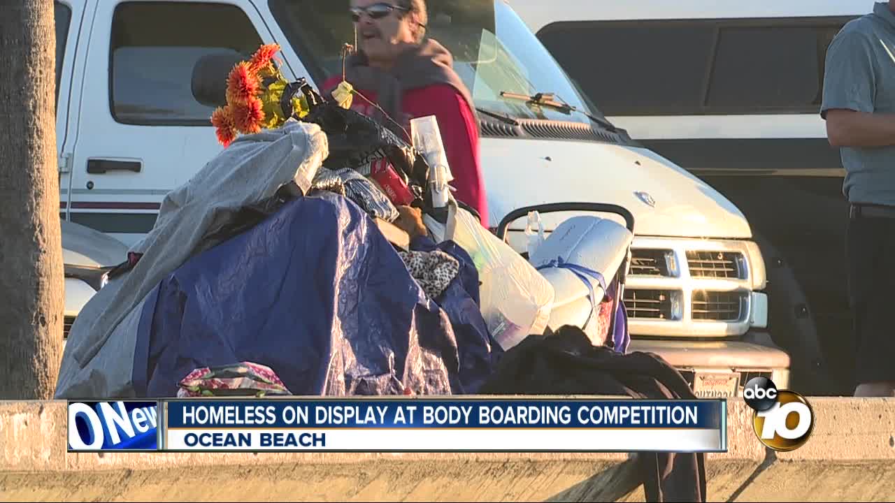 Homeless on display at bodyboarding competition