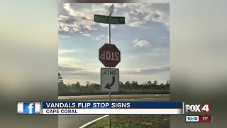 Vandals flip traffic signs in Cape Coral