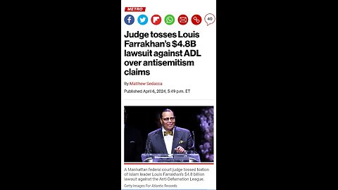 Re: Judge Tosses Out $4.5 Billion Nation Of Islam Lawsuit Against Jewish Anti-Defamation League !