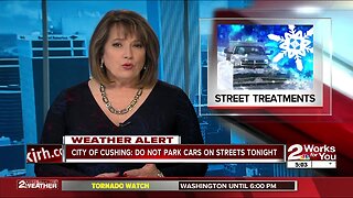 City of Cushing: Do not park cars on streets tonight