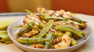 Grilled Lemon-Garlic Chicken with Grilled Okra