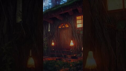 Rain Sounds for Sleeping - Restful Stormy Night in a Hobbit House in the Woods