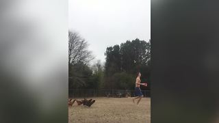 "Teen Boy VS Chickens: An unusual running crew"