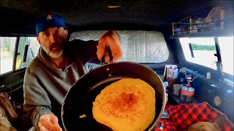 SNOW!!! Cooking Delicious Bacon & Pancakes in my Truck Topper on a Backpacking Stove