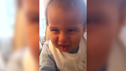 Baby Boy Imitates Mom Coughing