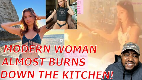 Strong Independent E Girl Kjanecaron Almost Burns Down Kitchen Trying To Cook In A Mini Dress!