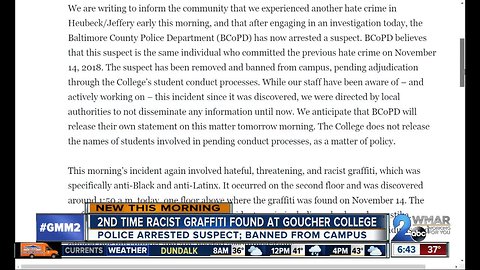 Racists graffiti found at Goucher College for second time in a month