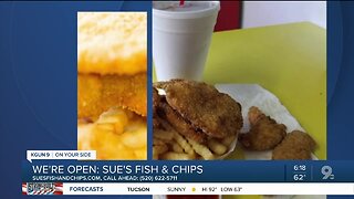 Sue's Fish & Chips sells sandwiches and sides