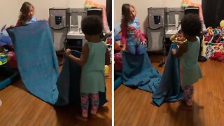 Little Girl Gets Frustrated With 4-year-old's Blanket Folding Technique
