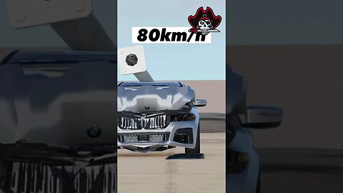 Teste de colisão do BMW M7 contra uma coluna em diferentes velocidades.