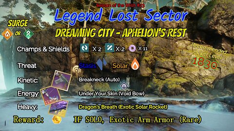 Destiny 2 Legend Lost Sector: Dreaming City - Aphelion's Rest on my Arc Hunter 2-2-24