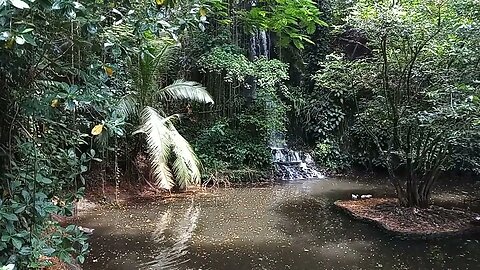 A lovely shot of an artificial waterfall.