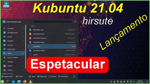 Kubuntu 21.04 Hirsute Hippo Linux. Lançamento Sabor Oficial Canonical. Leve e Estável. Espetacular