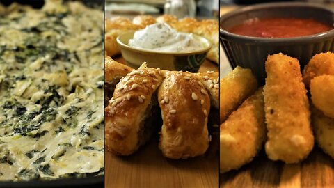 3 Appetizer Recipes For New Years! Sausage Roll wreath / Spinach Artichoke Dip / Fried Mozzarella