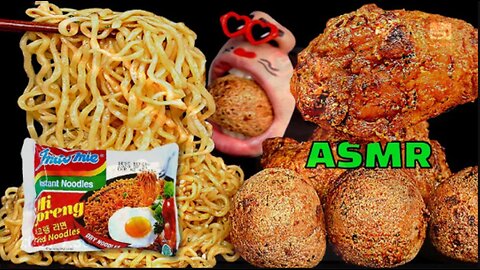 MUKBANG Indomie Mi Goreng Noodles and Chicken and Cheese Ball Eating Sound ミーゴレン Mì xào