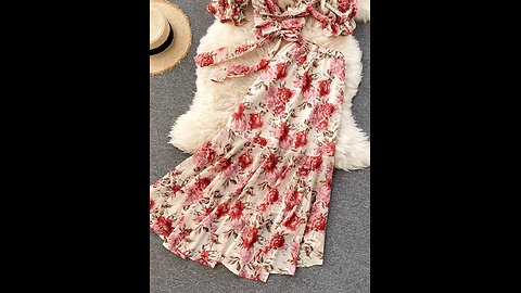 Pink/Blue Floral Print Chiffon 2pcs Set Women Summer Bandage Short Tops + High Waist Mermaid Skirt