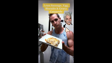 Lean Sausage, Egg, Biscuits & Gravy Breakfast Casserole (Sam Elliot Impression)