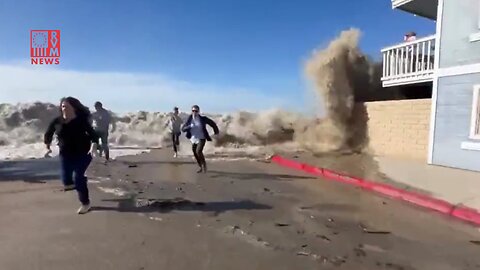 Terrifying Footage Captures Massive Wave Wiping Out Sightseers In California