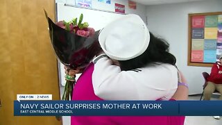 Navy Sailor Surprises Mother at Work