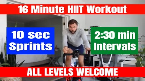 Spin Class 🚴🏻 16 Minute Indoor Cycling HIIT Workout - 10 Second Sprints