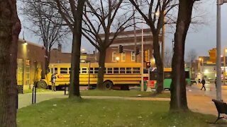 Crash involving school bus, MCTS bus near Milwaukee library