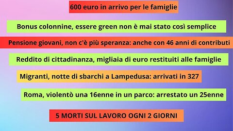 Reddito di cittadinanza | 600 per le famiglie | Bonus colonnine | Pensione giovani e altri notizie