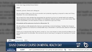 SDUSD changes course on mental health day