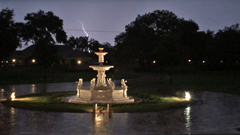 Lightning bolts and storm over the fountain at Casa Bella Estate