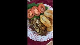 Grilled steak, potatoes and salad.