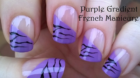 Side purple French manicure with tiger print