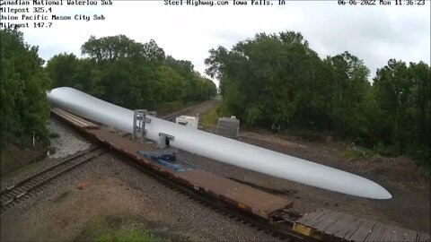 EB then NB UP Wind Turbine Blades at Carroll, IA and Mills Tower in Iowa Falls, IA on June 6, 2022