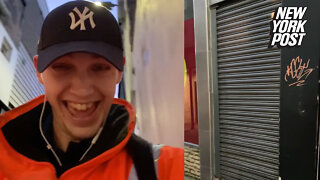 Drunk bro trapped behind roll-up gate after he 'fell asleep'