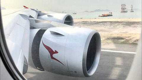 SMOOTH Qantas Airbus A380-800 LANDING at Hong Kong Airport