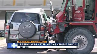 2 teens hurt after hitting cement truck