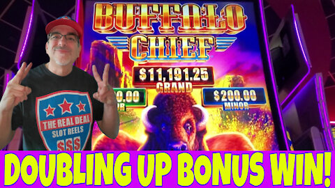 DOUBLING UP BONUS WIN on BUFFALO CHIEF 🎰 THE REAL DEAL SLOT REELS LIVE PLAY at COUSHATTA CASINO