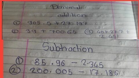 decimal addition and subtraction// decimal//6th//decimal addition//decimal subtraction