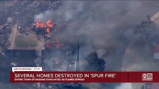 Spur Fire: Wildfire destroys 25+ structures, forces evacuation of entire town in Bagdad, near Prescott