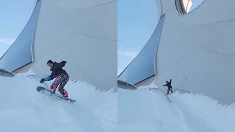 Video Shows A Daredevil Snowboarding Down The Side Of Montreal's Olympic Stadium
