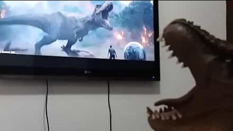 Dinosaur reinvigorated after watching "Jurassic World"